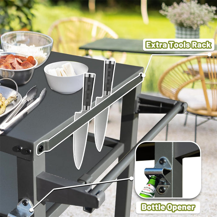 3-Shelf Grill Cart with Wheels and Propane Tank Hook