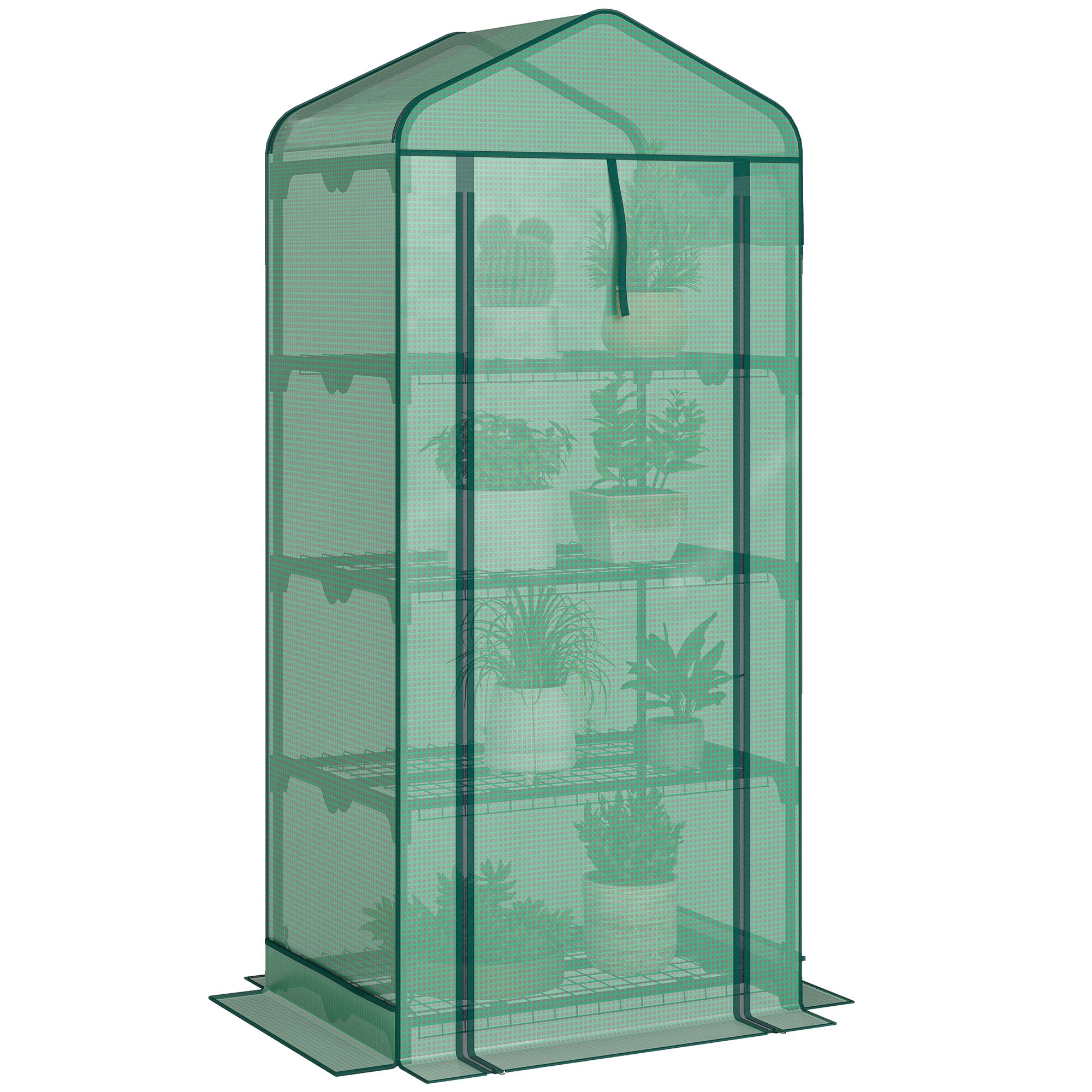 4-Tier Portable Greenhouse with PE Cover Screen Roof