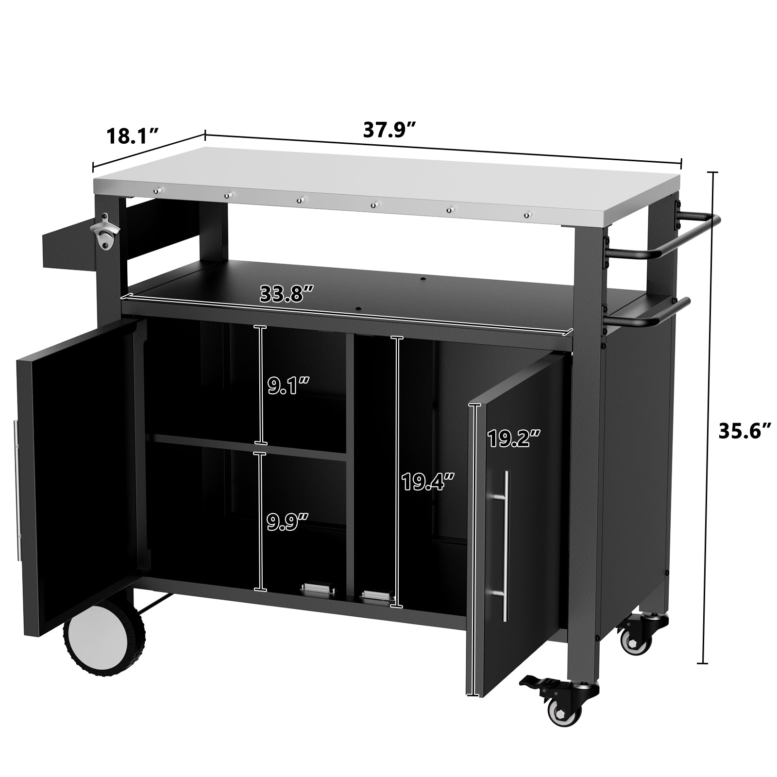 Two-Door Outdoor Grill Cart with Storage and Spice Rack