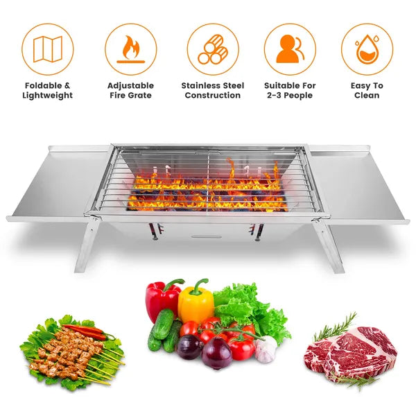 3 In 1 Foldable Charcoal Grill Fire Pit Slow Cooker 2-3 People