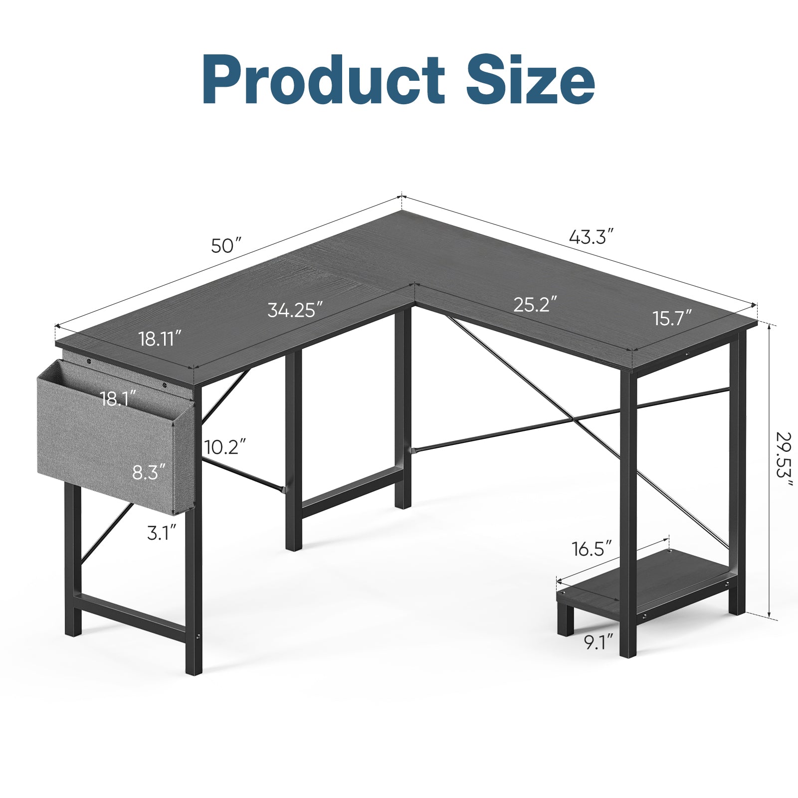 L-Shaped Computer Desk with Storage