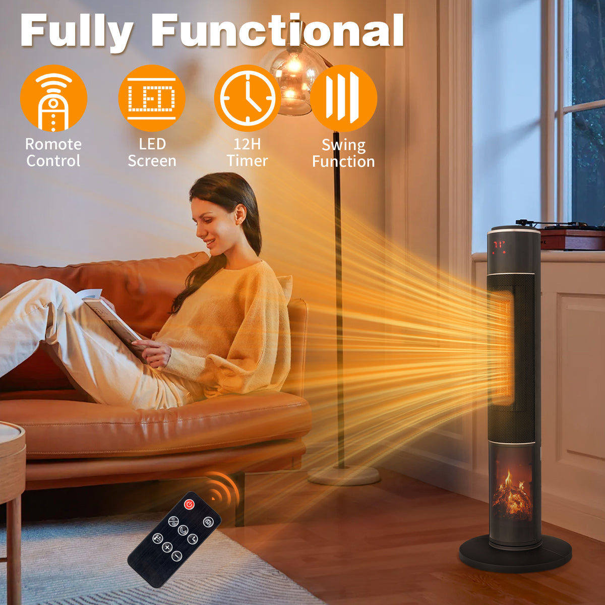 33 Inch Tower Space Heater 1500W Oscillating