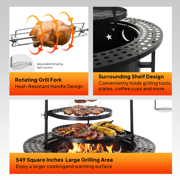33 Inch Wood Burning Fire Pit with Swivel Cooking Grills