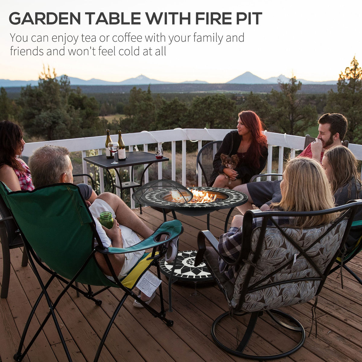 30" Round Wood Burning Fire Pit Dining Table with Storage