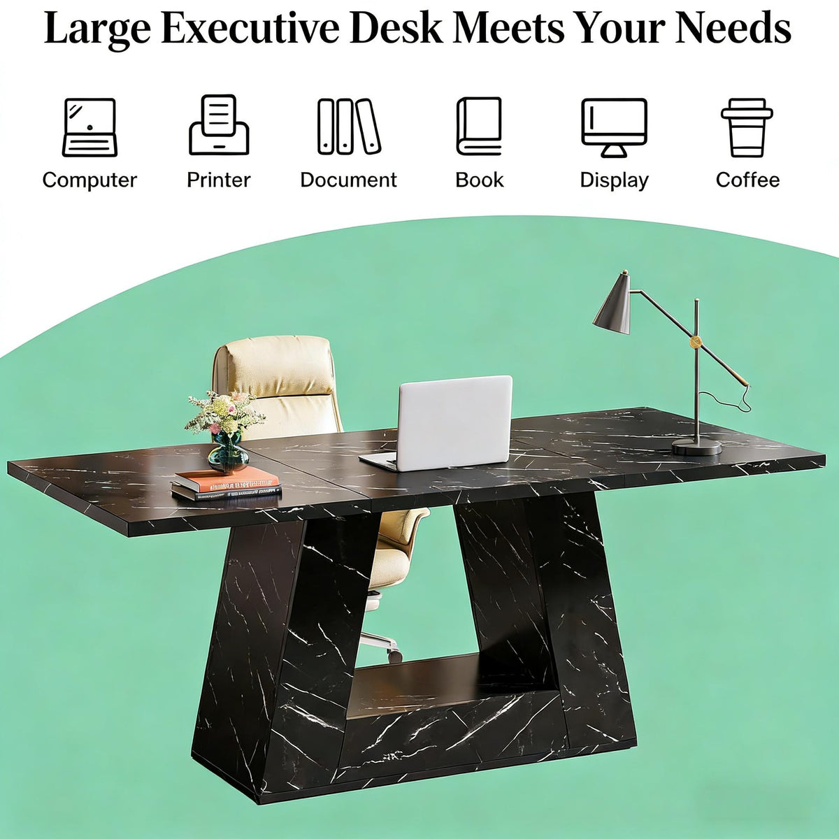 Spacious Executive Computer Desk with Storage