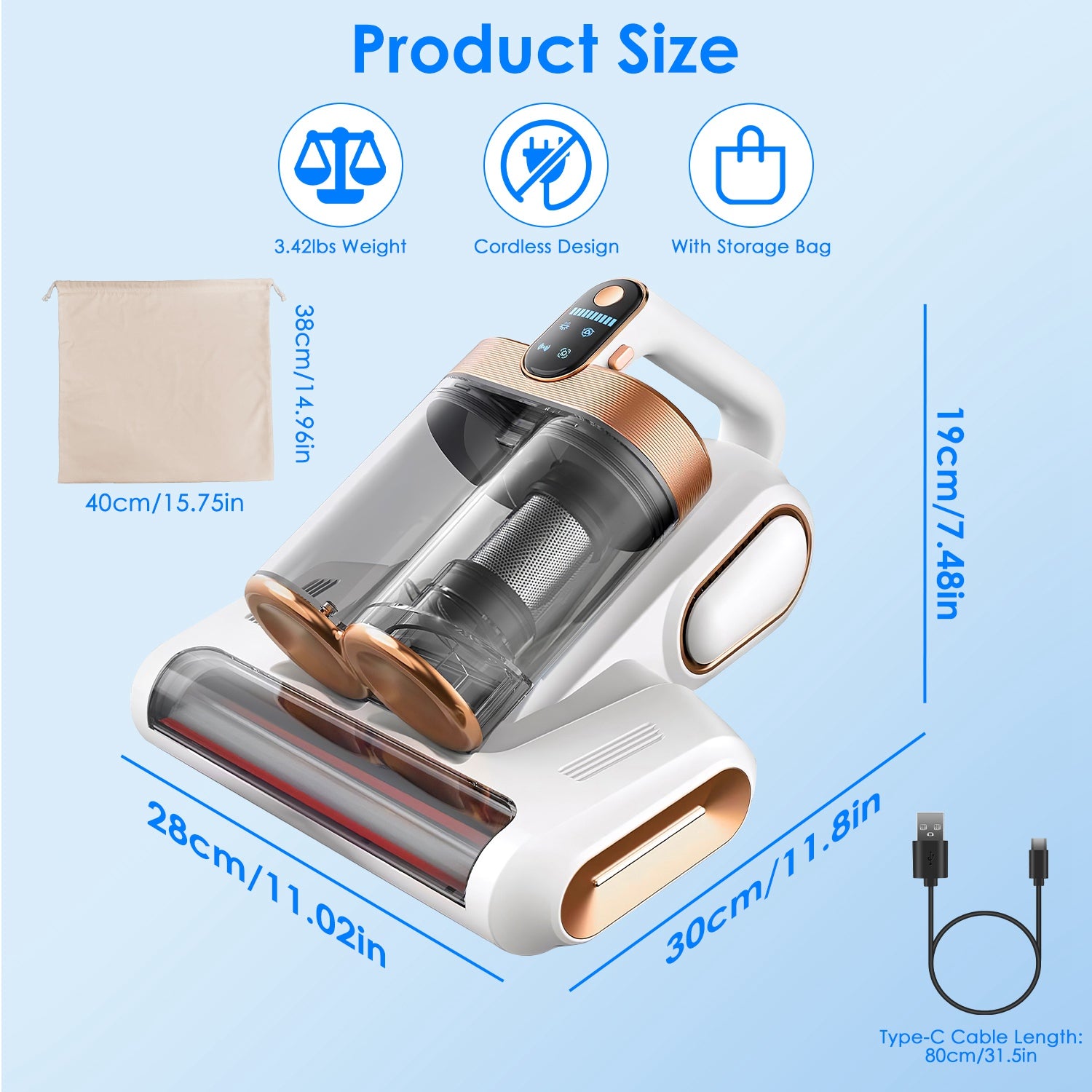 Mattress Vacuum Cleaner 16Kpa Handheld with UVC Light