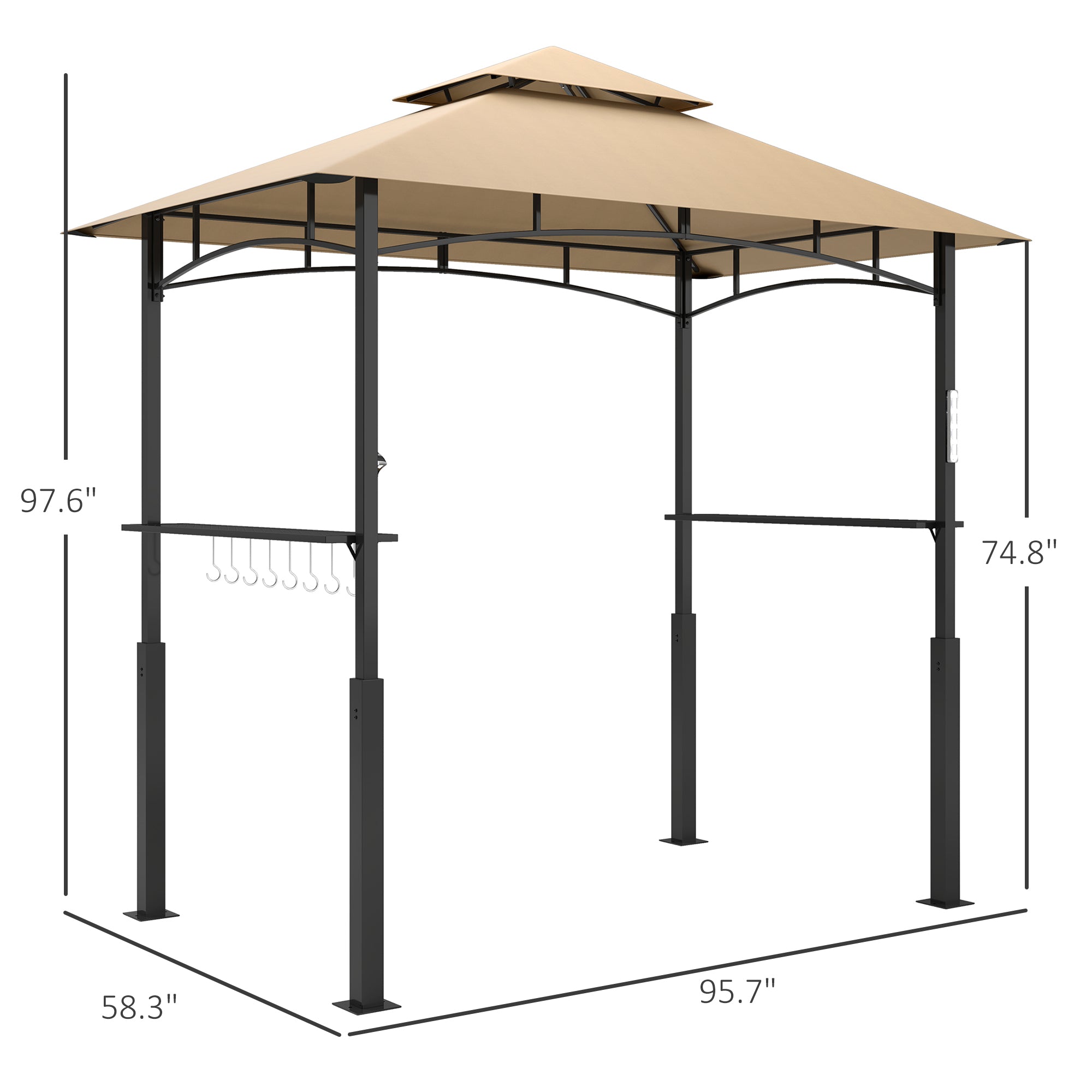 8x5 Outdoor Grill Gazebo with LED Lights and Shelves