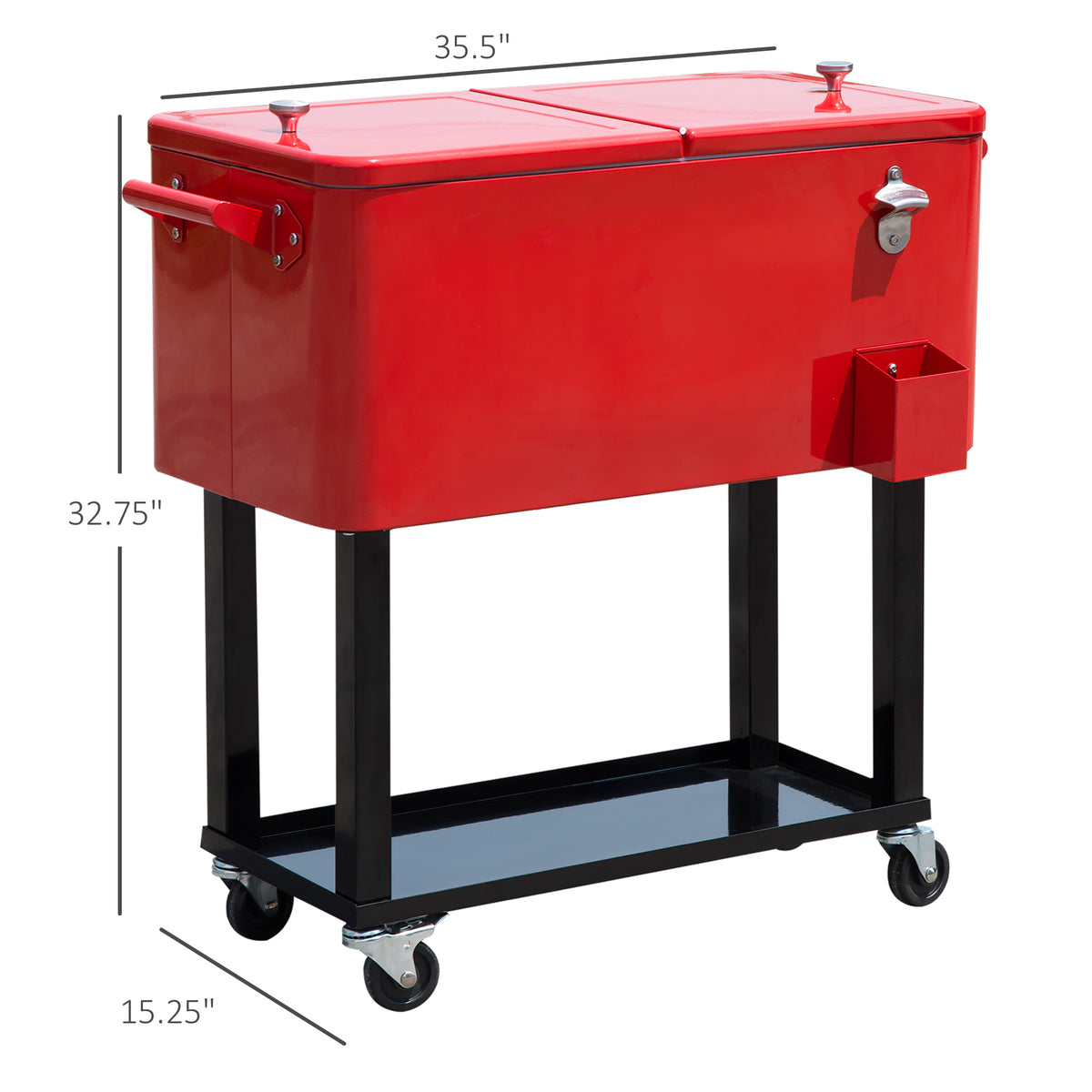 80 QT Rolling Cooler Cart with Wheels Ice Chest Red