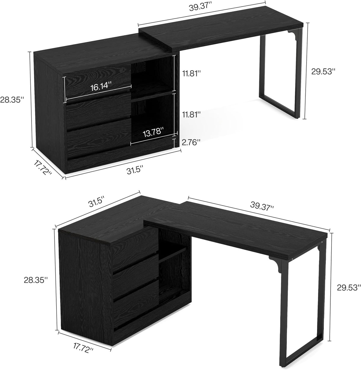 Reversible L-Shaped Corner Computer Desk