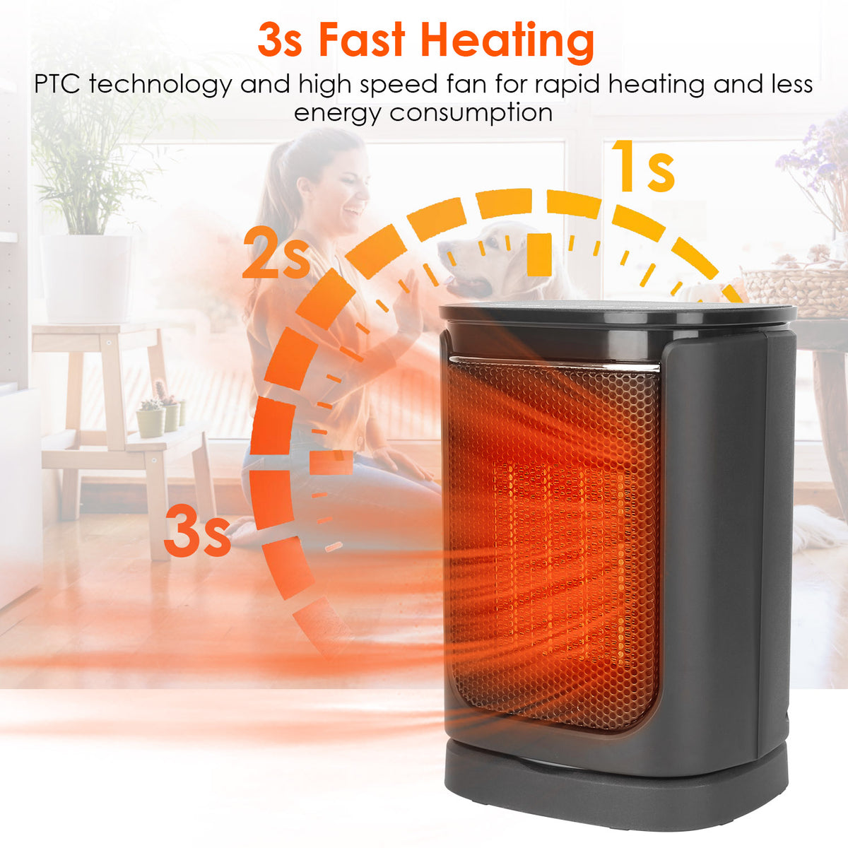 1500W Electric Space Heater Ceramic Heater Fan 90 Degree Oscillating