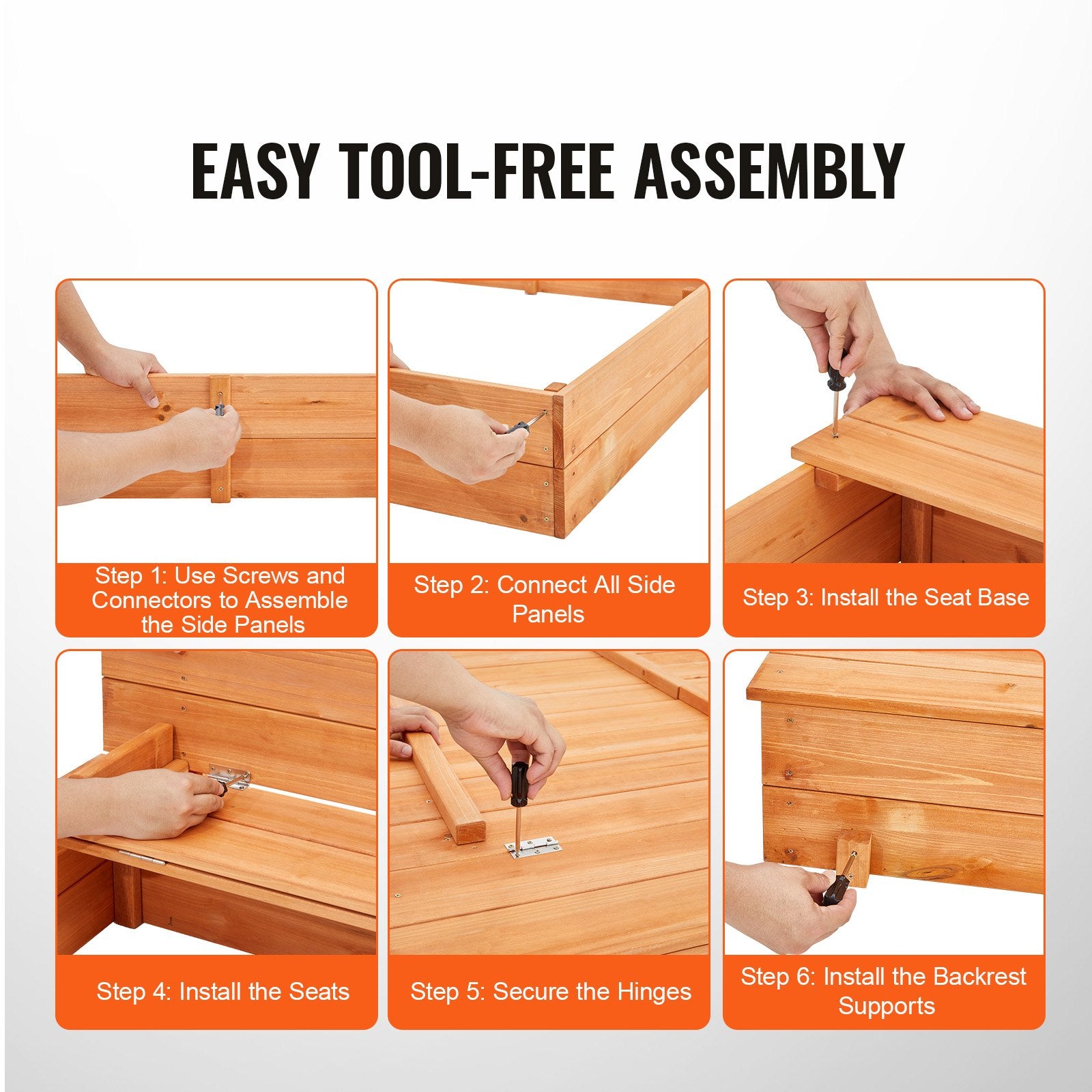 Wooden Sandbox with Foldable Bench Seats & Liner