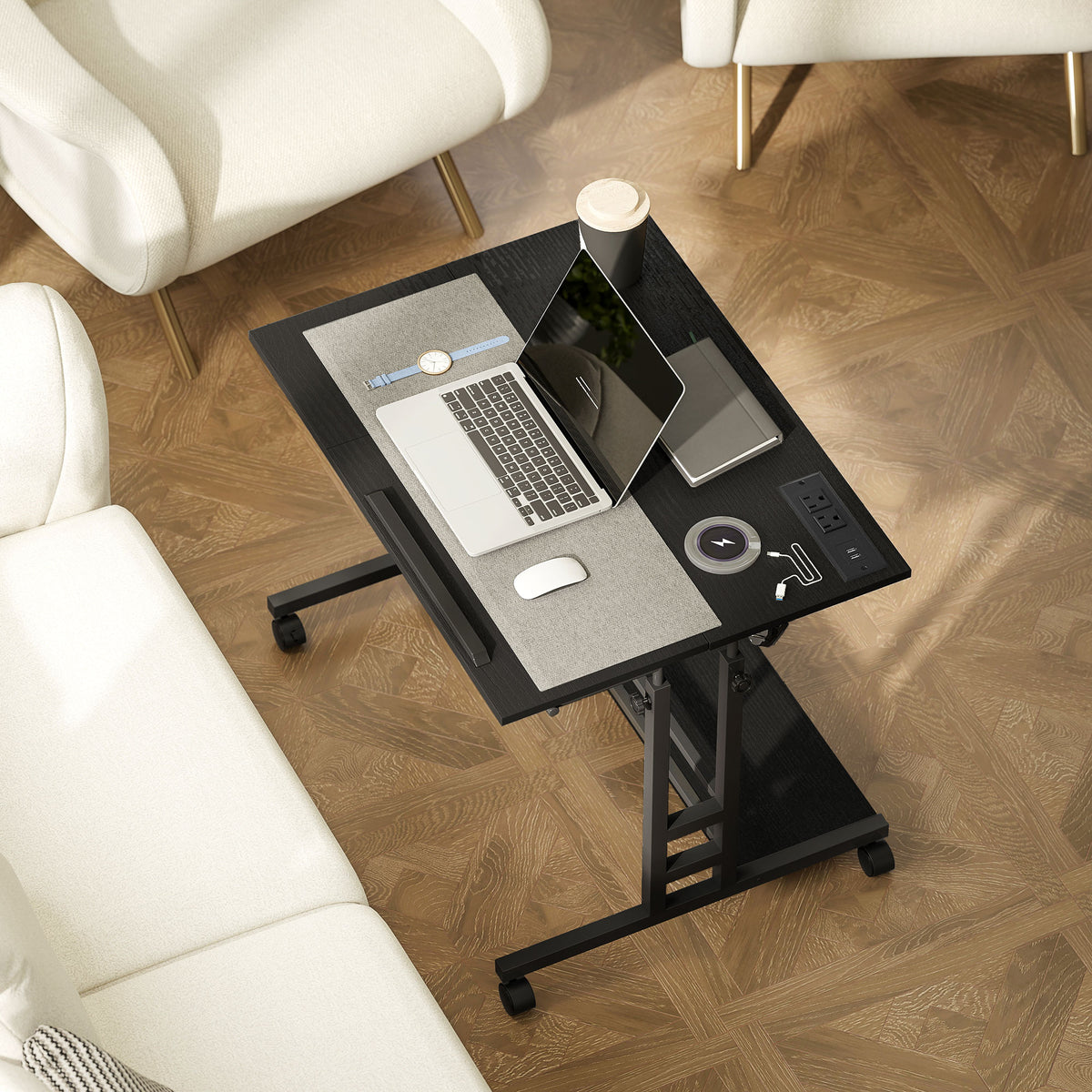 Adjustable Standing Desk with Power Outlets & Tiltable Top