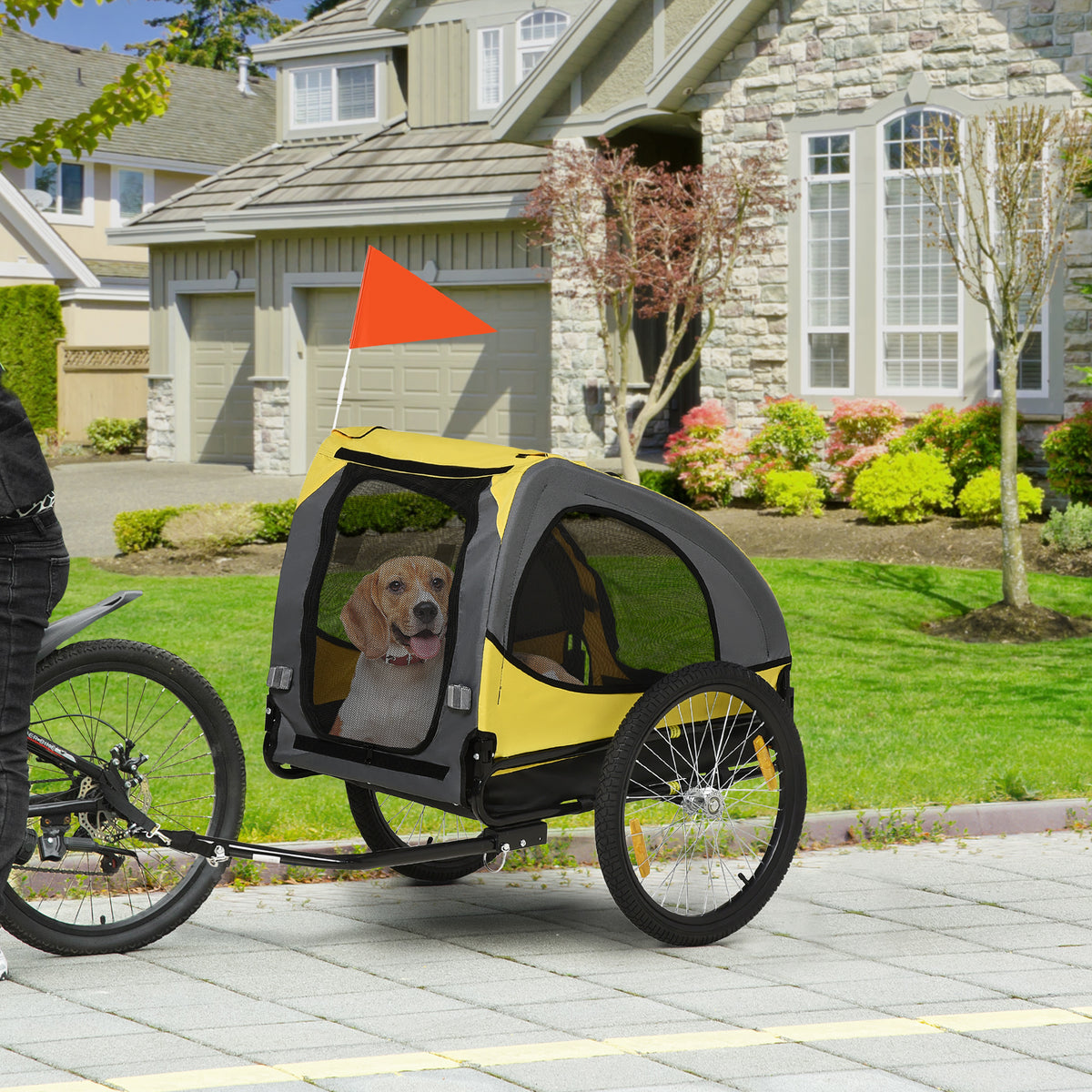 Dog Bike Trailer with Wheels for Medium Dogs, Yellow