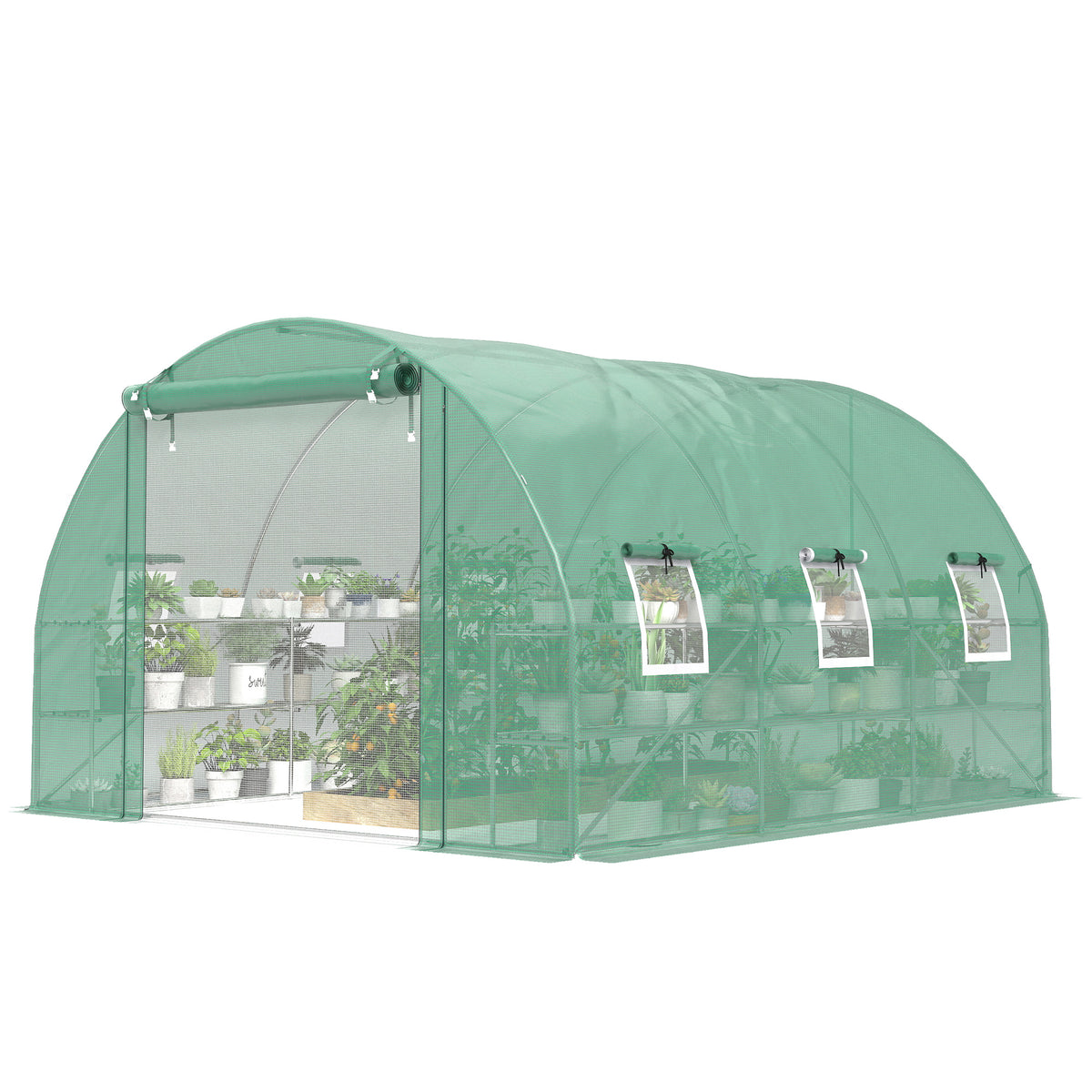 10x11x6 Walk-in Tunnel Greenhouse with Shelves and Mesh Door