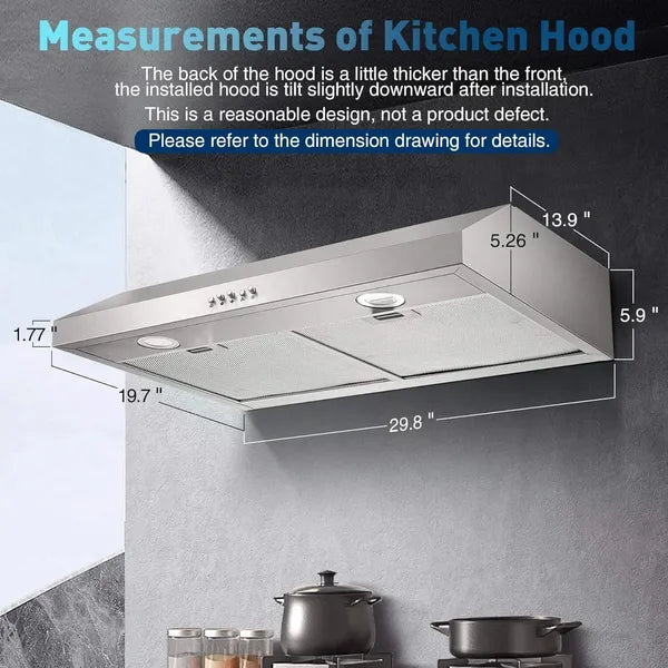 30 Inch Under Cabinet Range Hood 500 CFM Stainless Steel