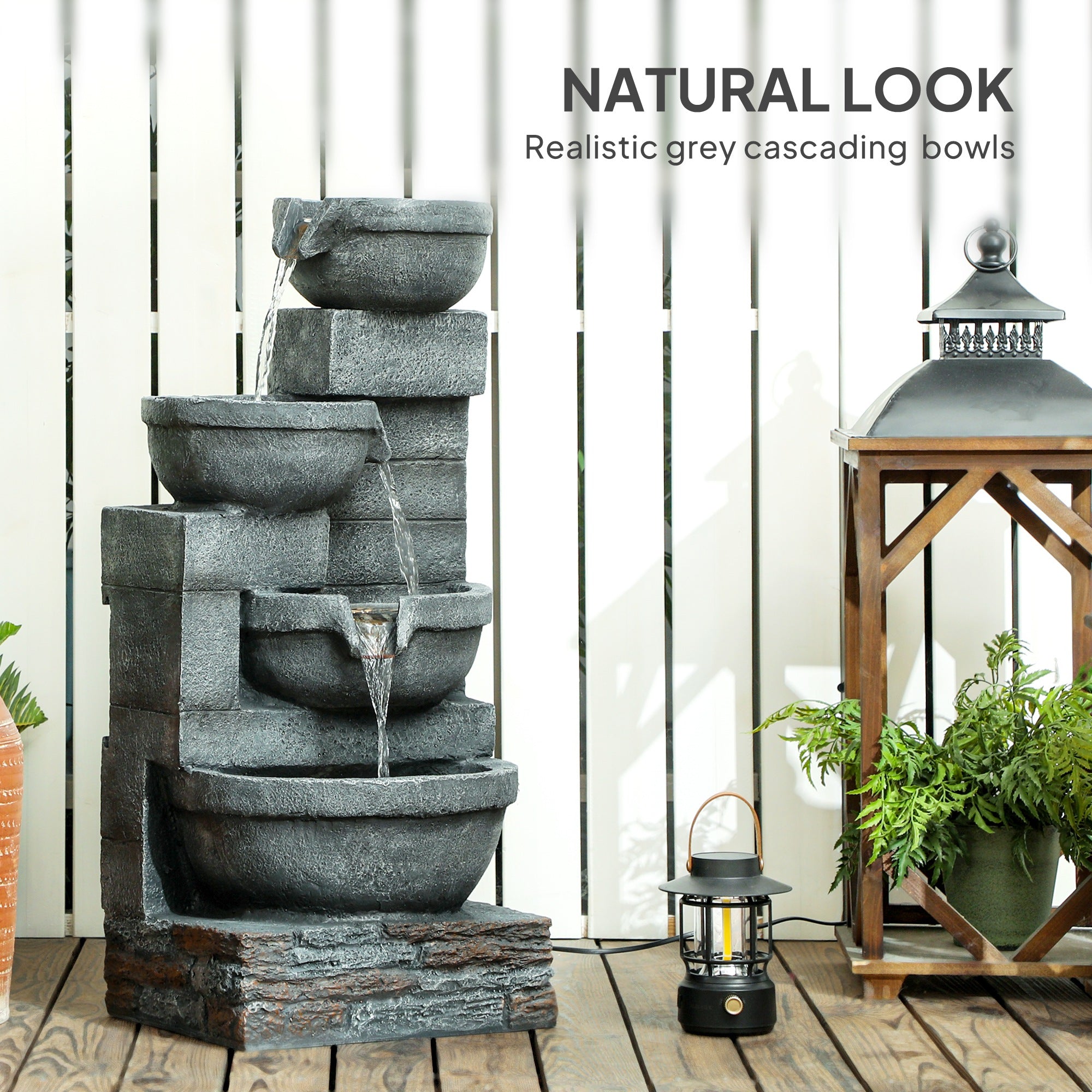 30" Outdoor Waterfall Fountain with LED Lights & Pump