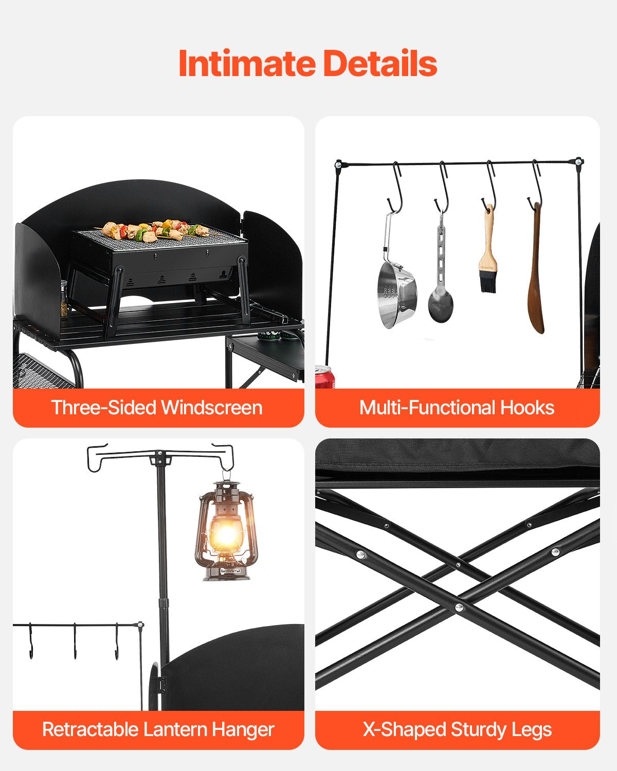 Portable Camping Kitchen Table with Windshield & Storage