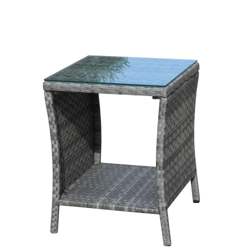 Outdoor Patio Coffee Table with Tempered Glass Top