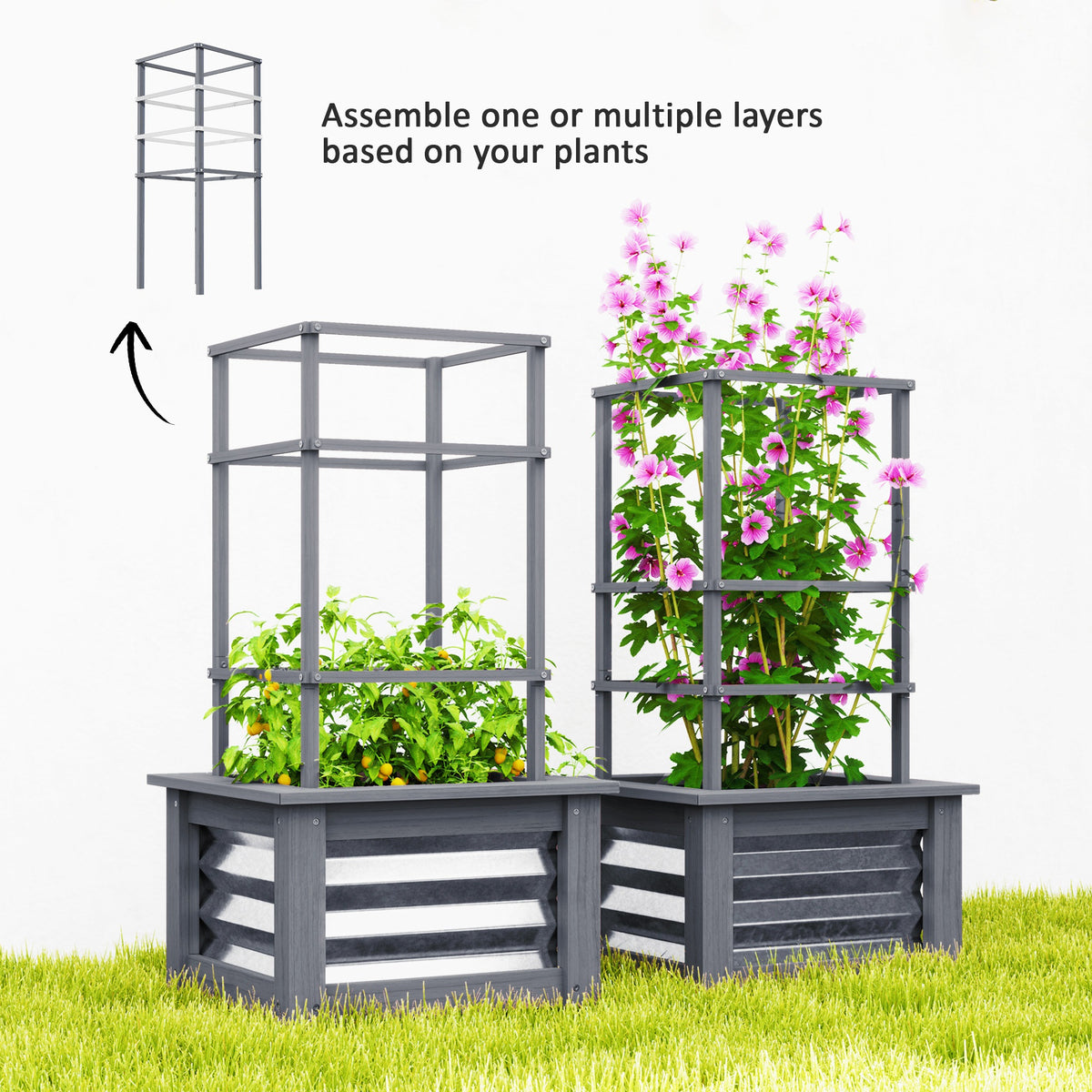 Wooden Raised Garden Bed With Trellis