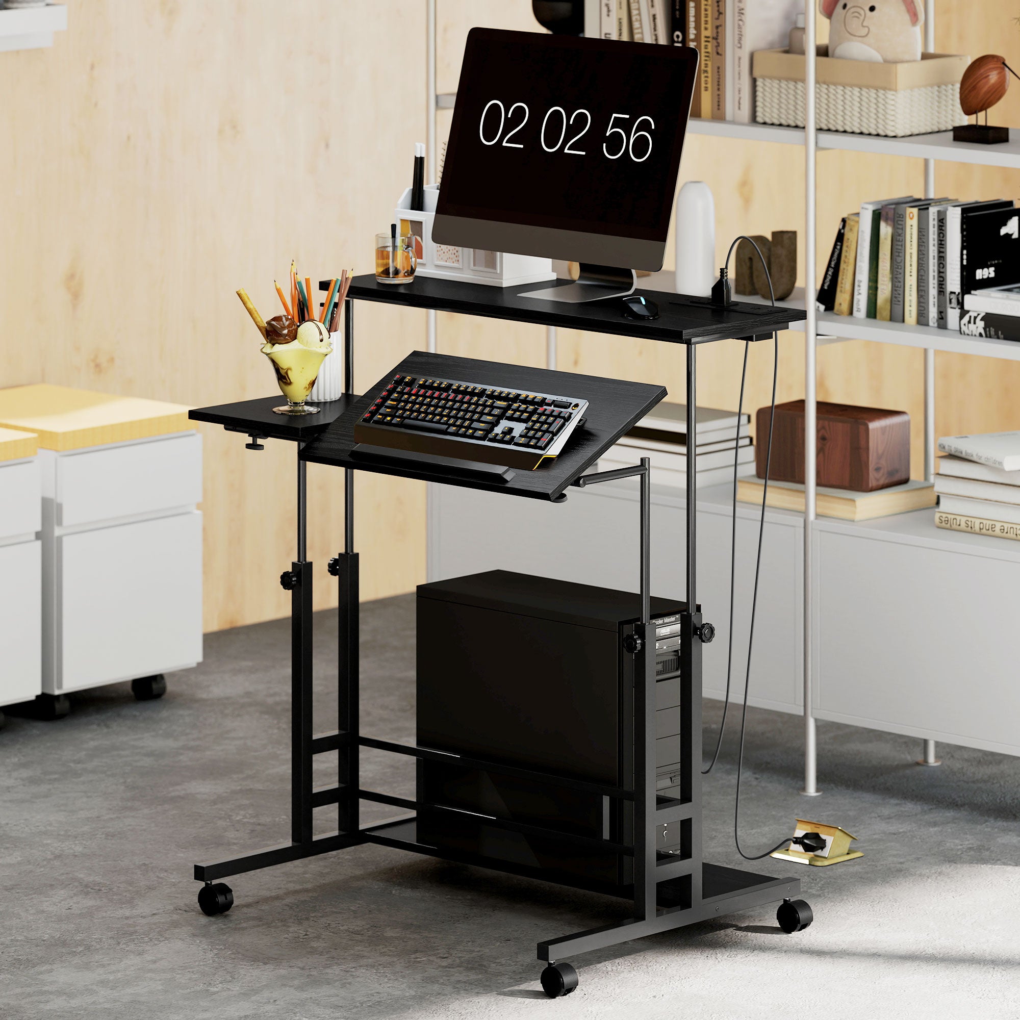 Adjustable Standing Desk with Power Outlets & Tiltable Top