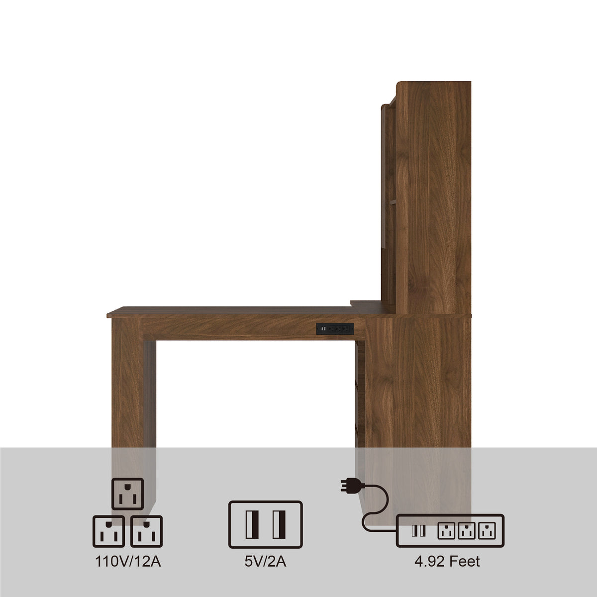 L-Shaped Corner Desk with Drawers, Shelves & LED Light