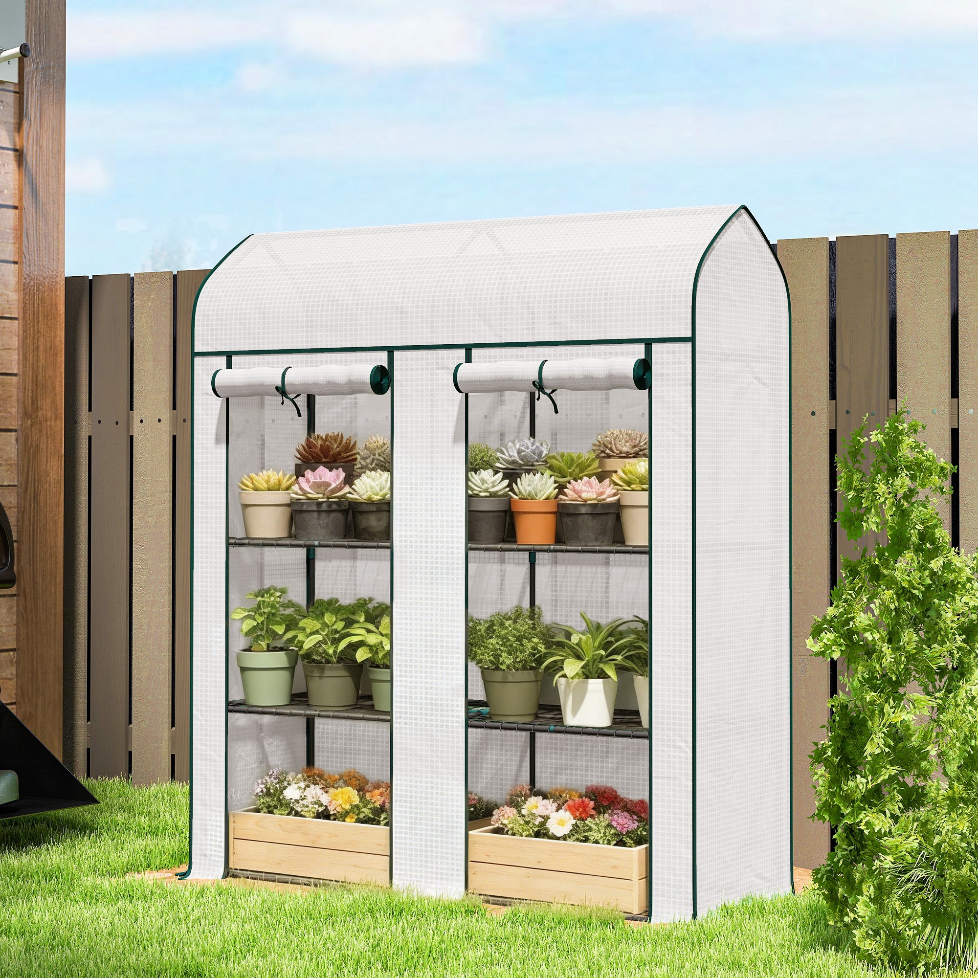 3-Tier Mini Greenhouse with Roll-Up Doors 56x18x65"