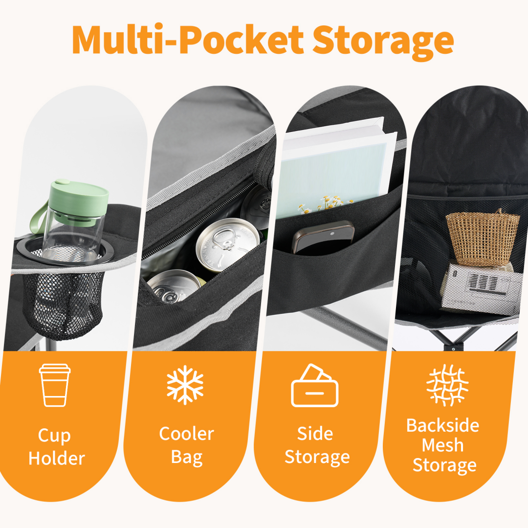 Oversized Padded Folding Camping Chair with Cooler Bag