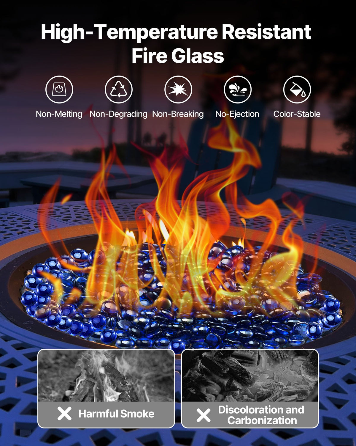 10 LBS Fire Glass 3/4-Inch Round Fireplace Glass Rocks For Fire Pit