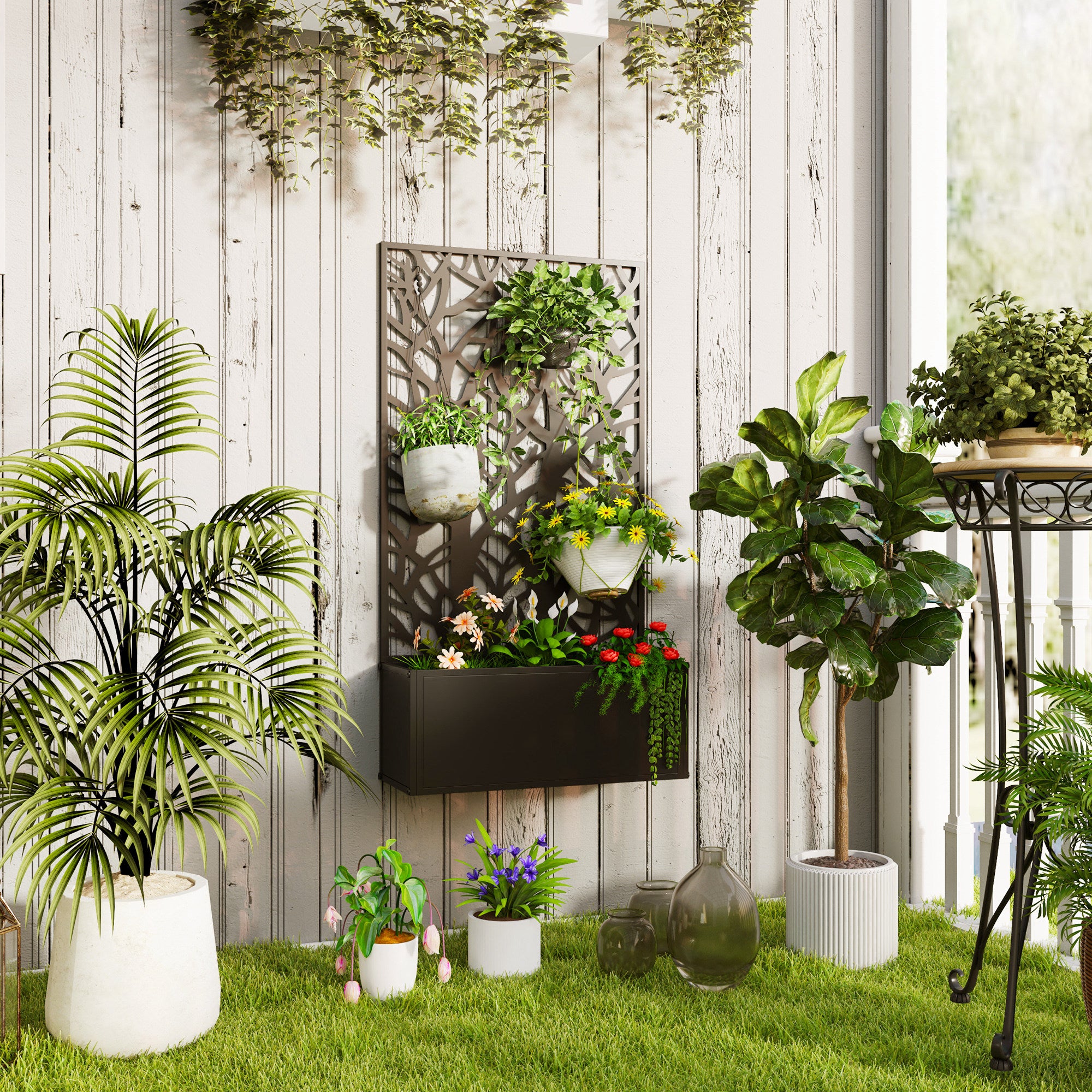 Metal Garden Bed with Trellis – Freestanding Wall Mount