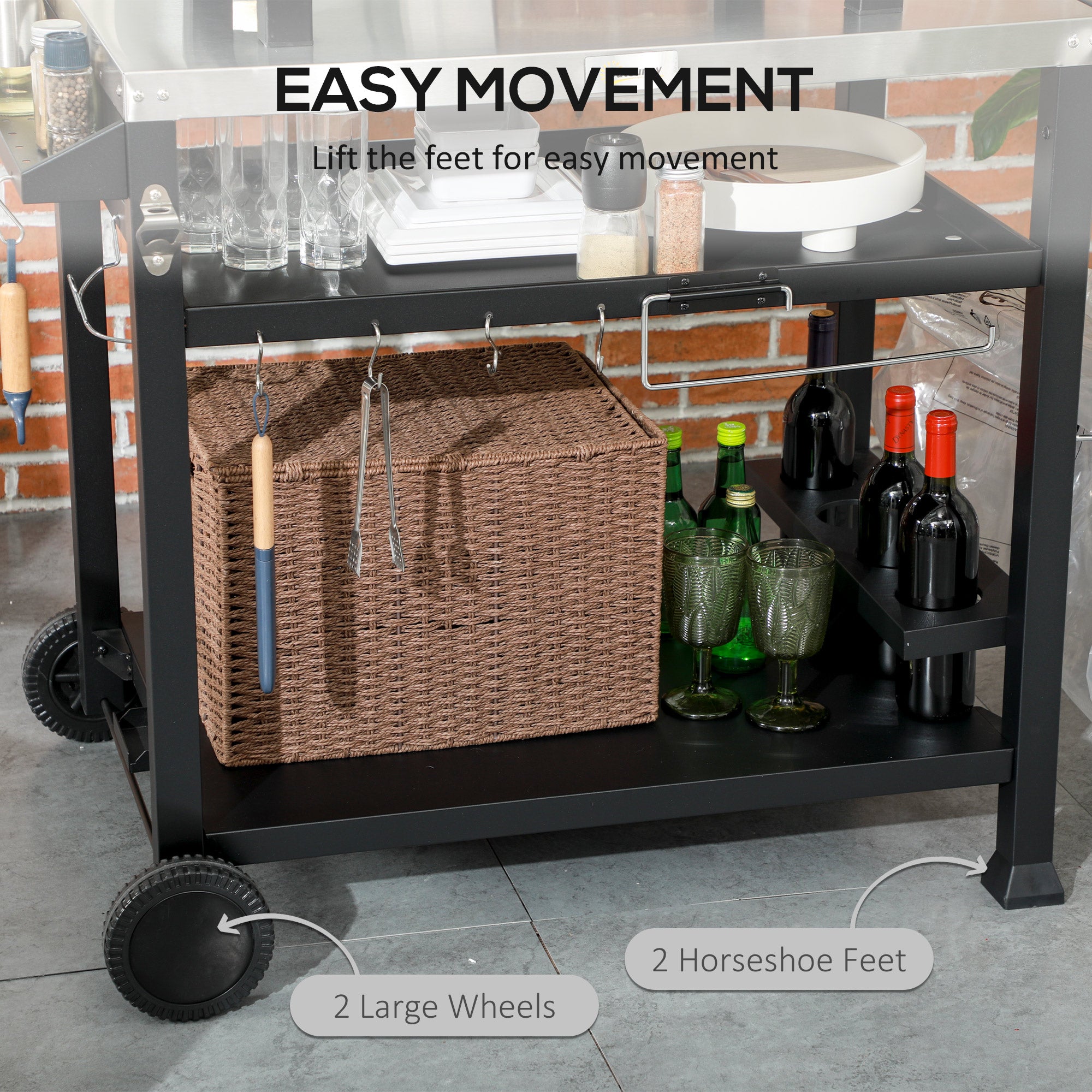 3-Shelf Stainless Steel Grill Cart with Foldable Side Table