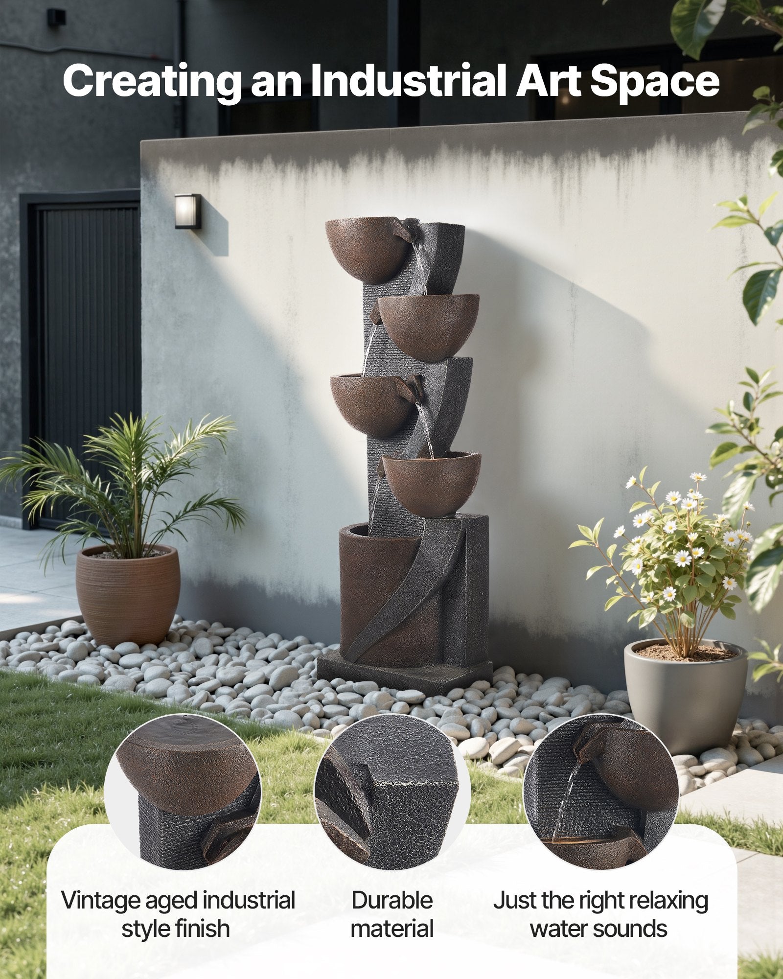 5-Tier Jar-Shaped Cascading Outdoor Water Fountain 49.61in