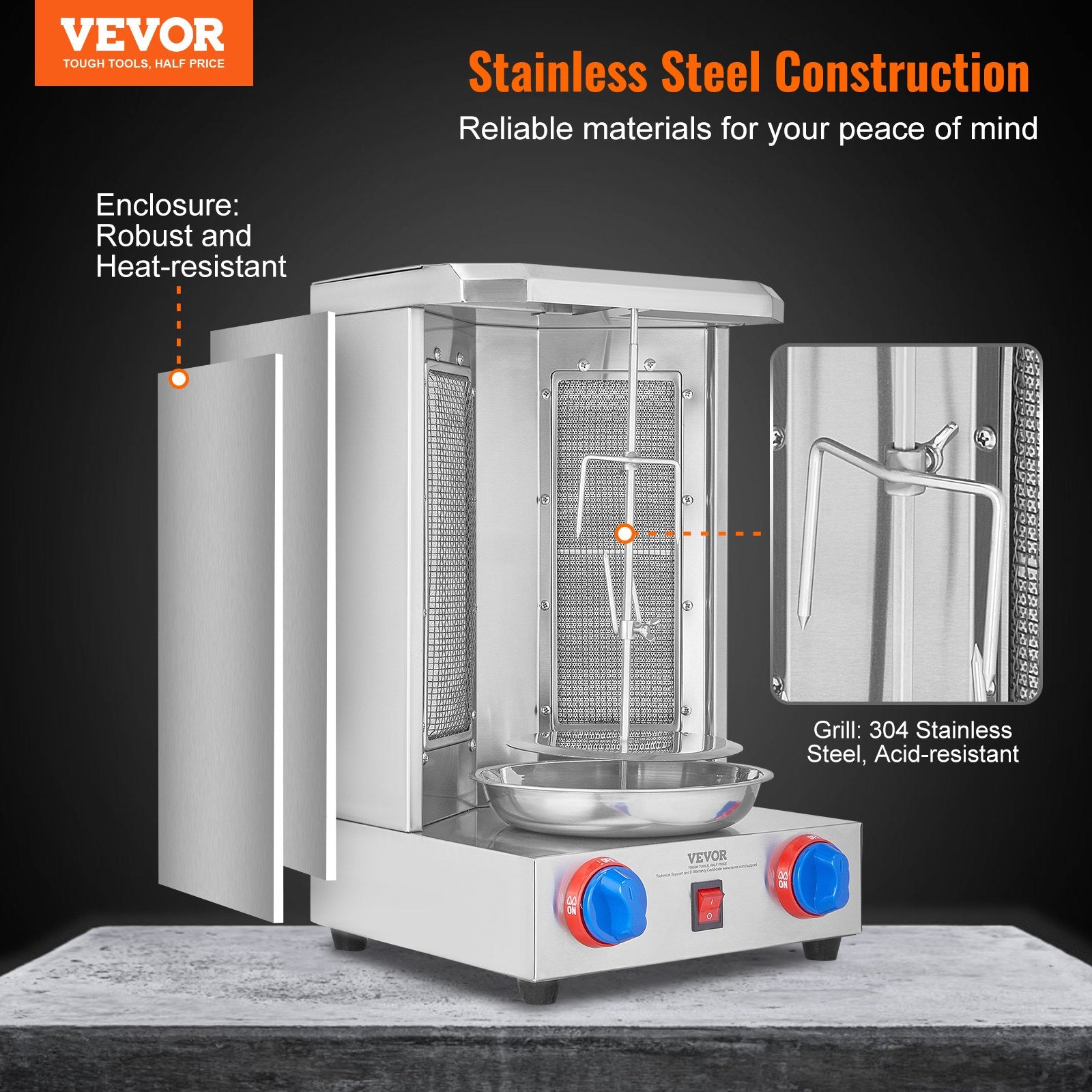 Vertical Shawarma Grill Machine, 13 Lb Capacity, Dual Burner