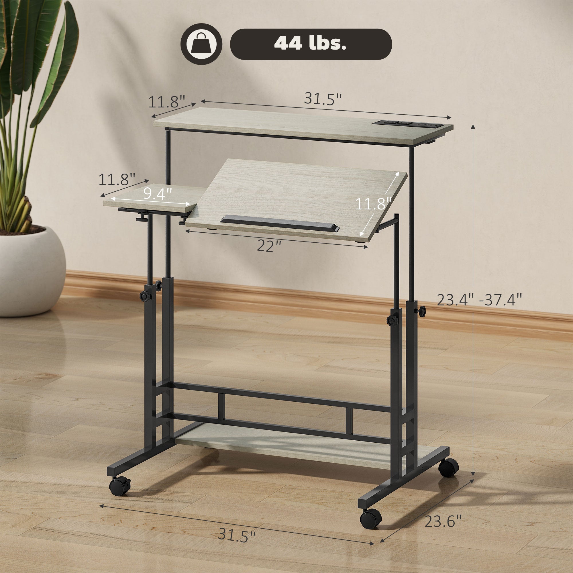 Adjustable Standing Desk with Power Outlets & Tiltable Top