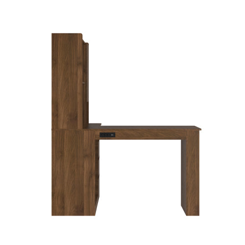 L-Shaped Corner Desk with Drawers and LED Light