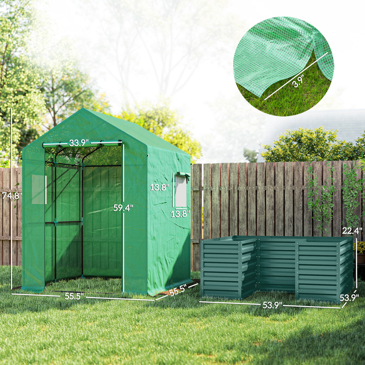 56" x 56" x 75" Galvanized Steel Greenhouse with Roll Up Door