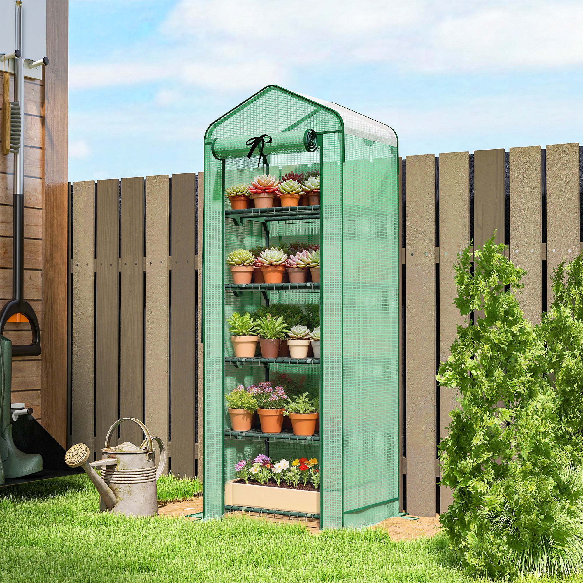 5-Tier Mini Greenhouse with PE Cover & Screen Roof