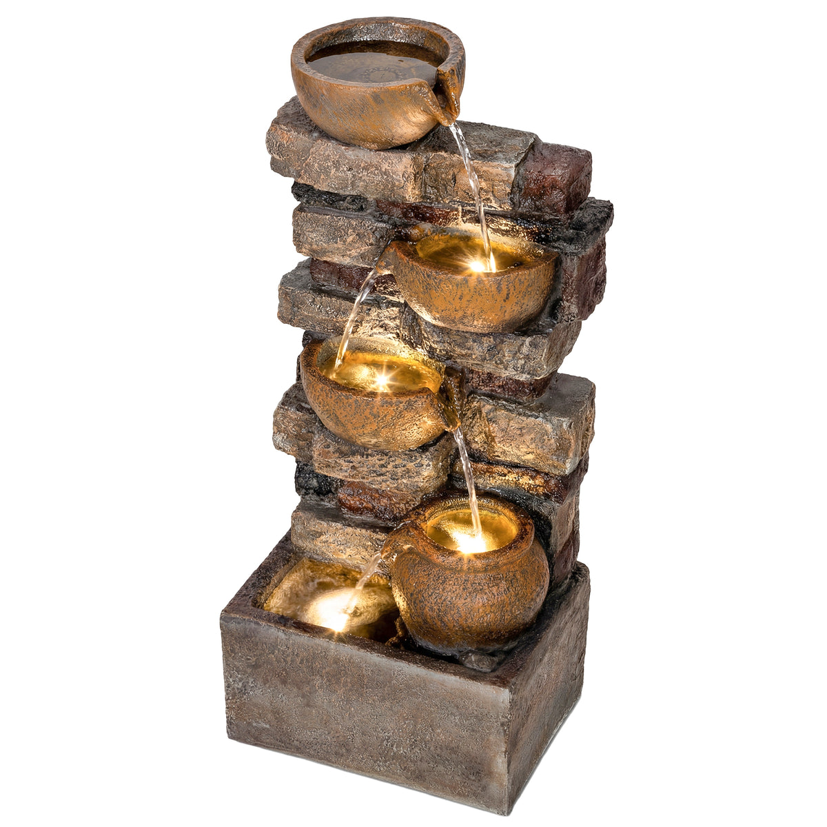 28" Outdoor Fountain 5-Tier Rustic Jugs Cascading Waterfall