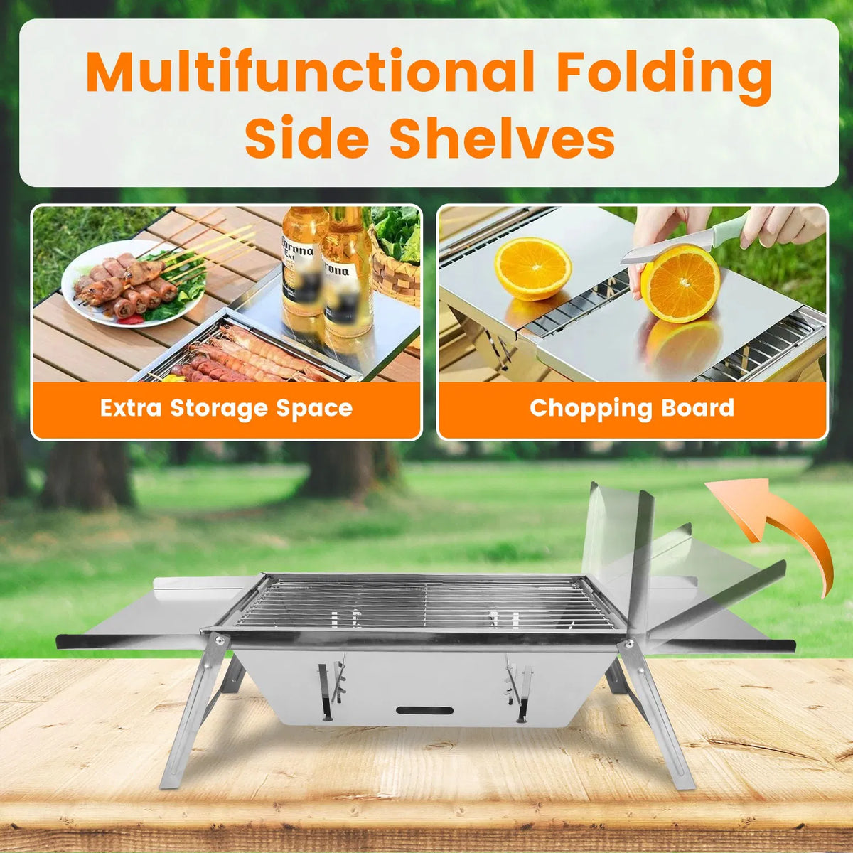3 In 1 Foldable Charcoal Grill Fire Pit Slow Cooker 2-3 People