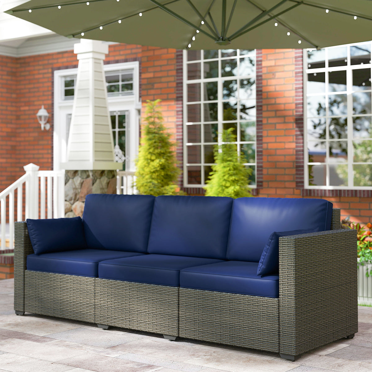 3-Seater PE Wicker Patio Sofa with Removable Cushions
