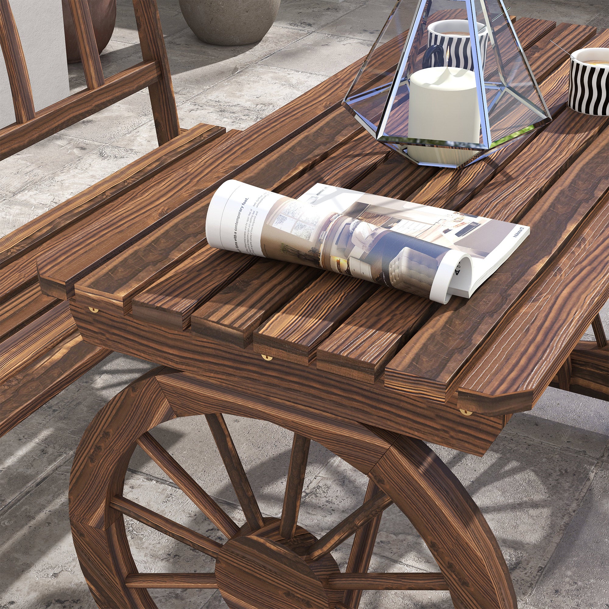 4-Person Patio Dining Set, Wagon Wheel Design, Carbonized