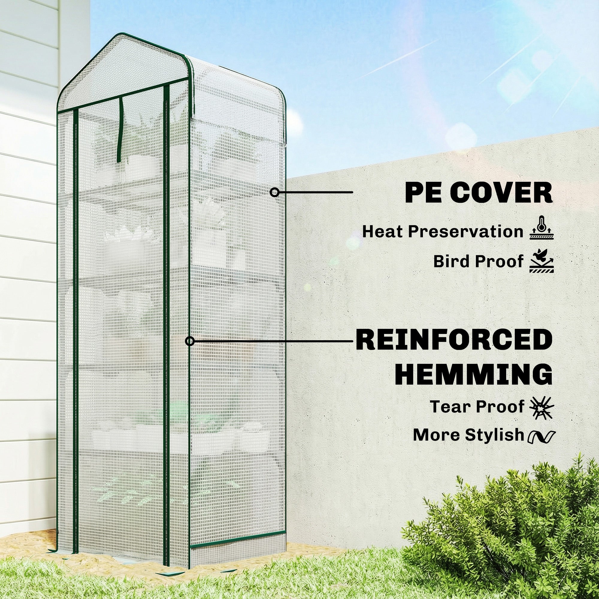 5-Tier Portable Greenhouse with PE Cover, White