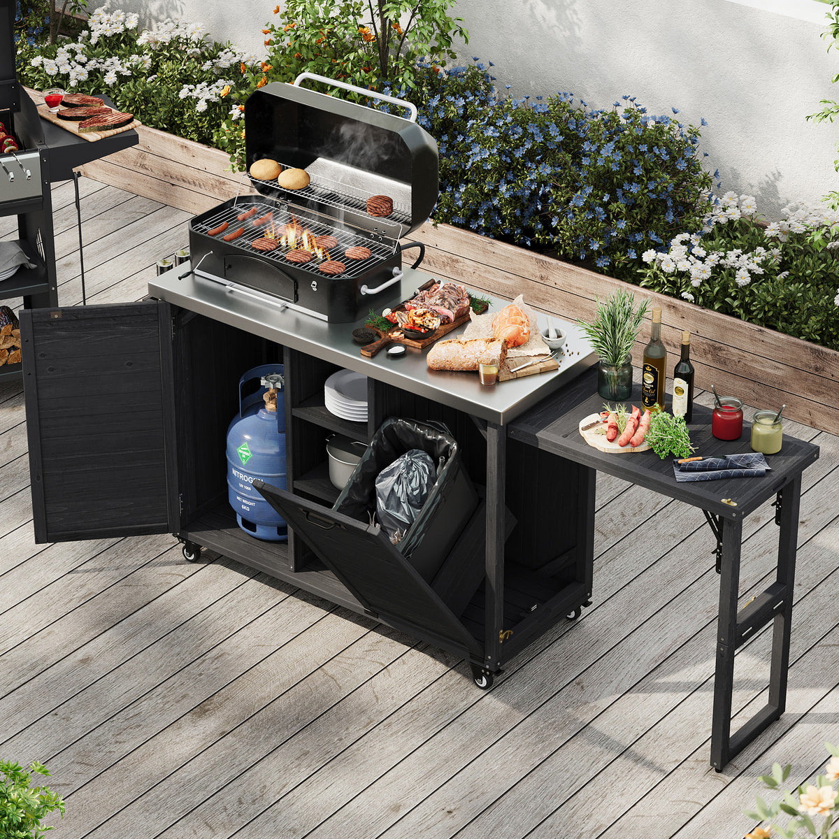 K&K 78.3 Outdoor Kitchen Island With Foldable Grill Table