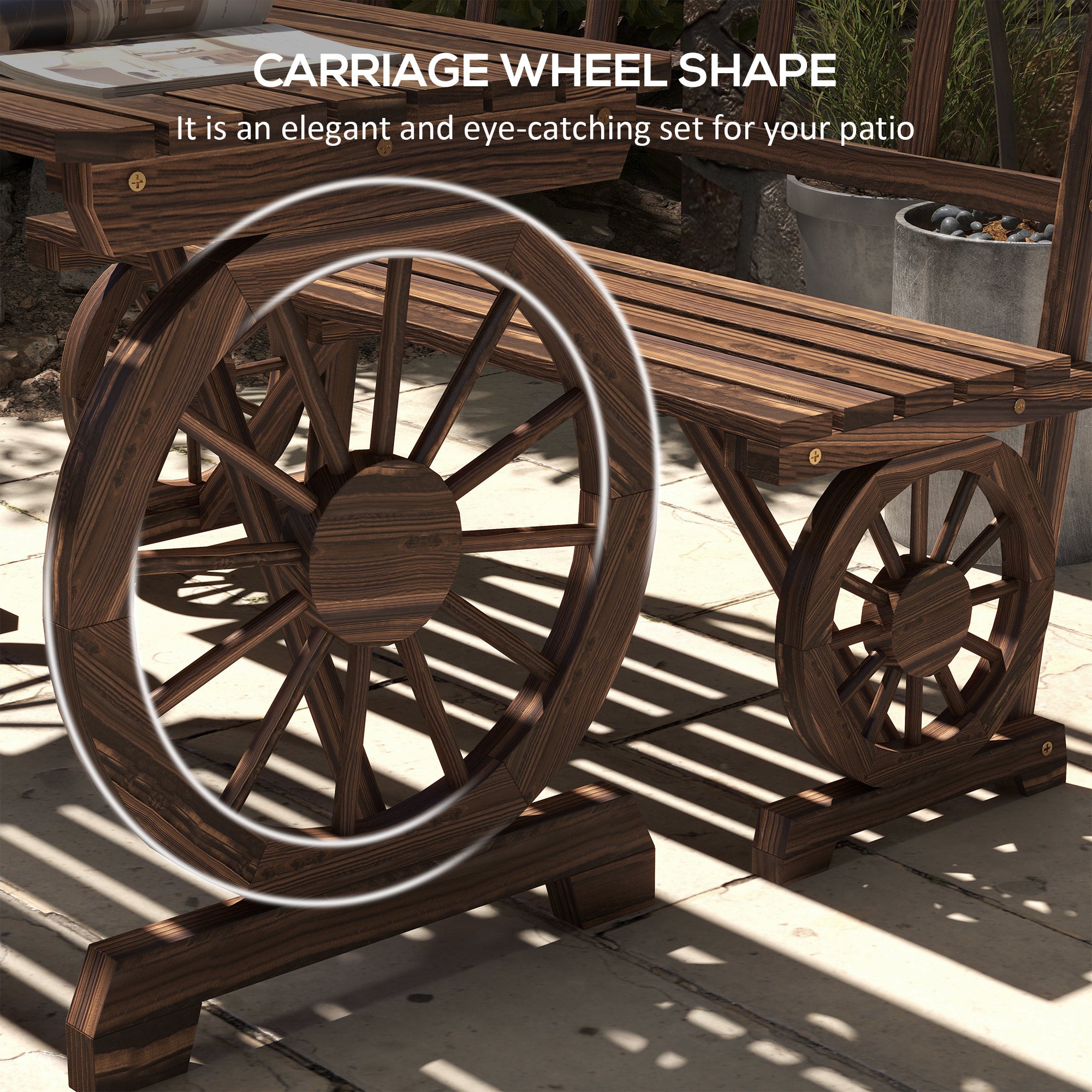 4-Person Patio Dining Set, Wagon Wheel Design, Carbonized
