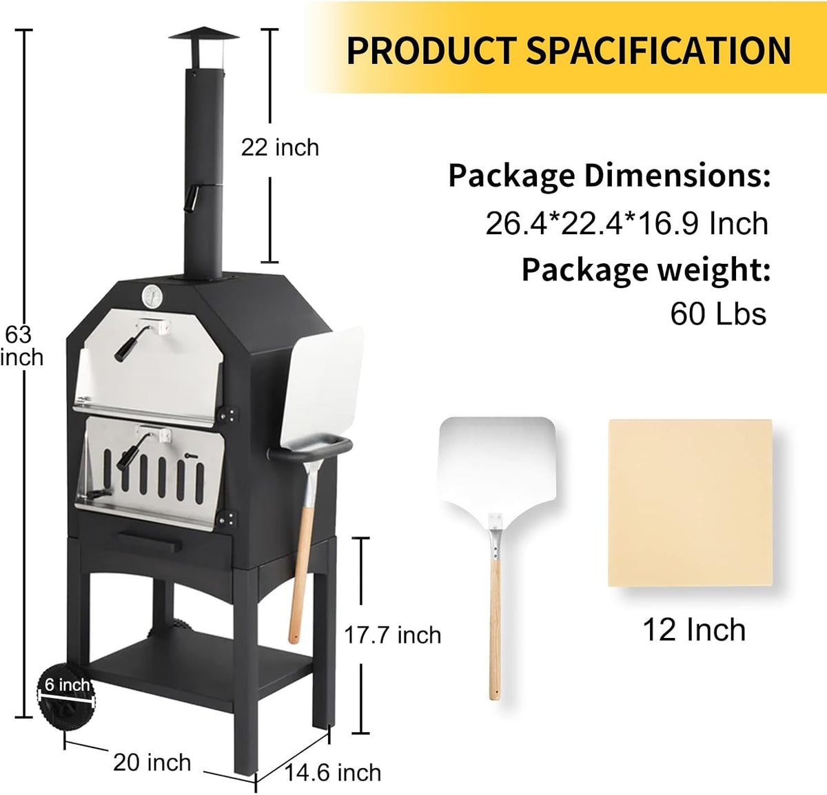 Portable Wood Fired Pizza Oven with Wheels & Accessories