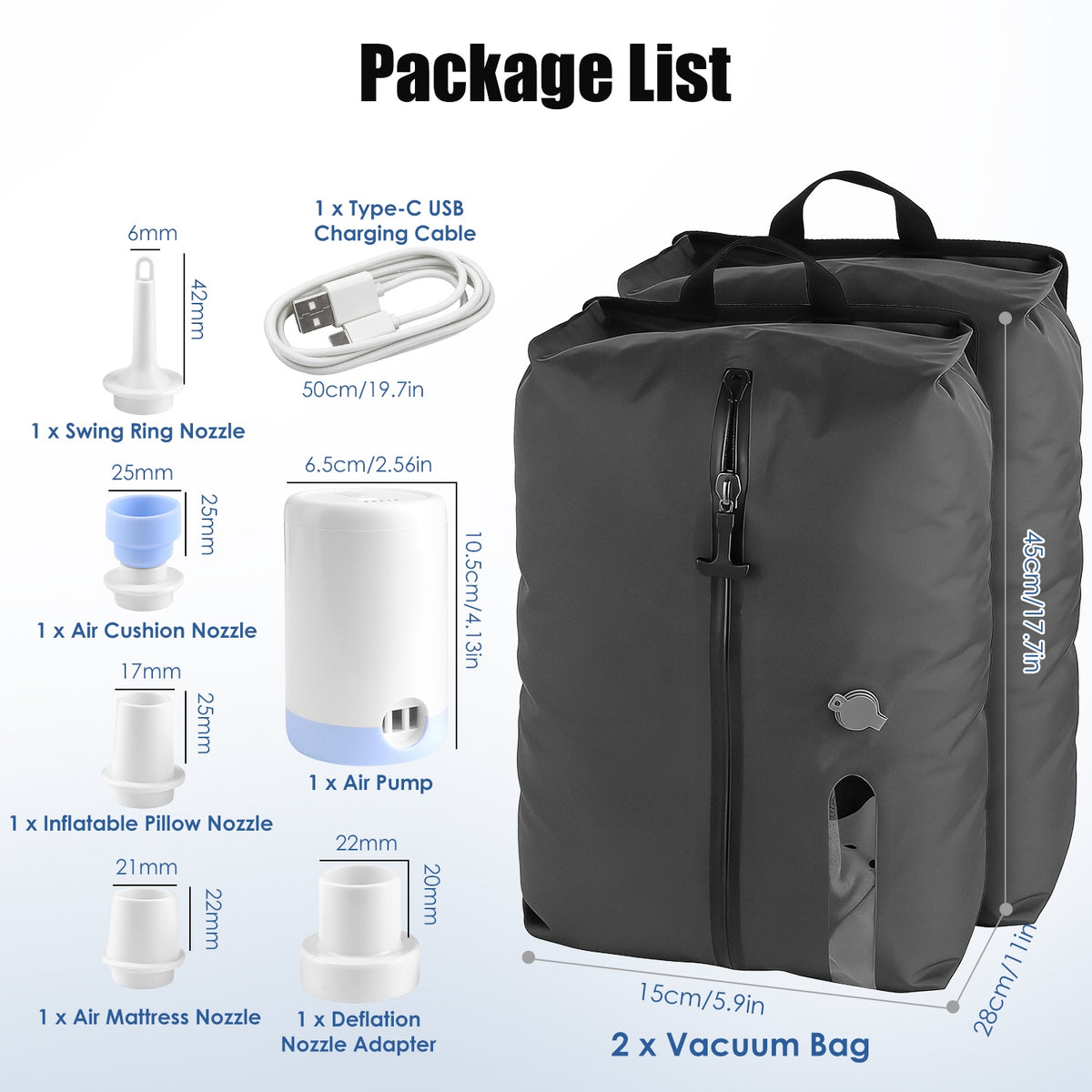 2-Pack 17L Vacuum Storage Bags with Pump & Handle
