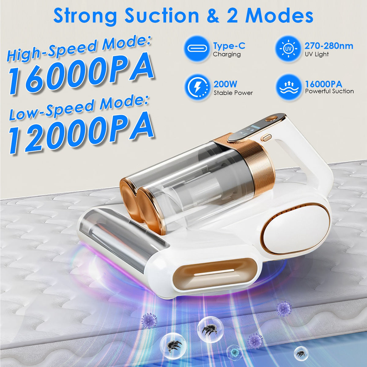 Mattress Vacuum Cleaner 16Kpa Handheld with UVC Light