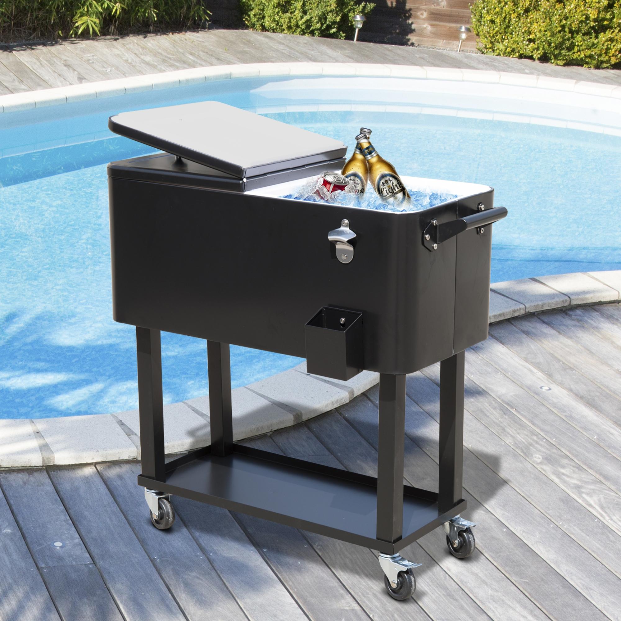 80 Qt Rolling Ice Chest Cooler Cart with Wheels