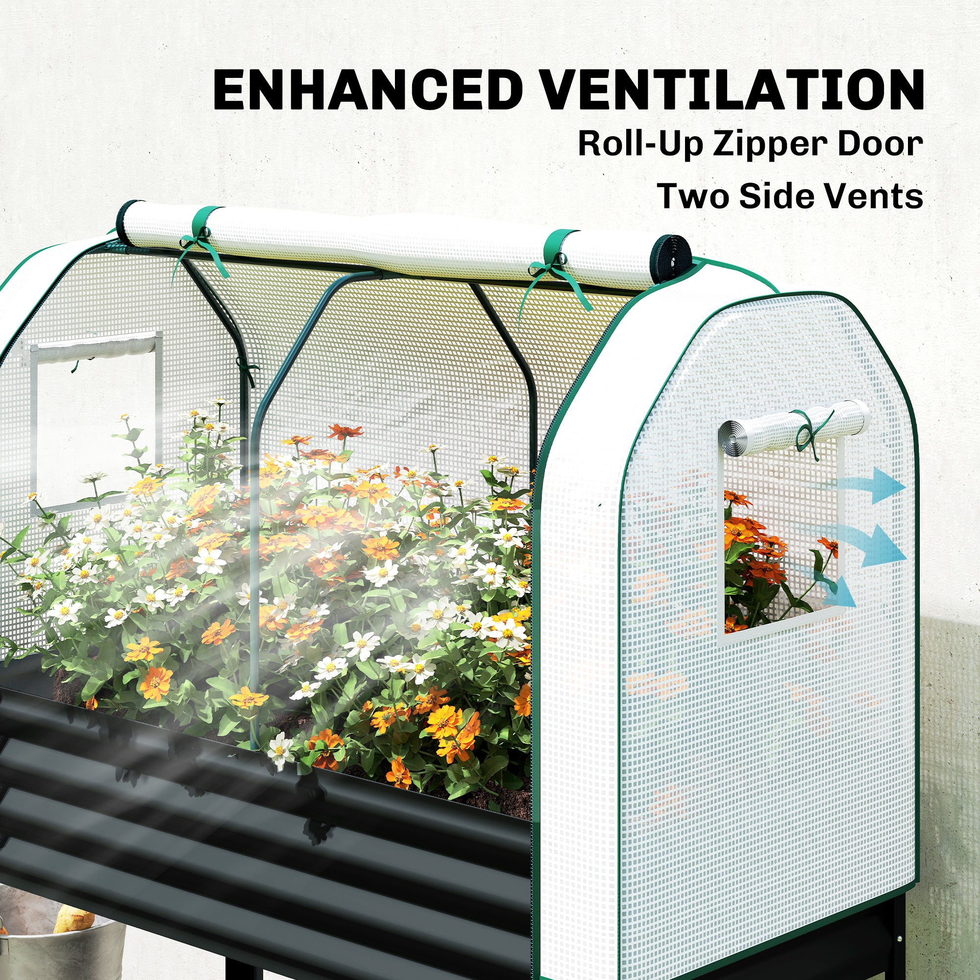Galvanized Metal Raised Garden Bed with Greenhouse Cover