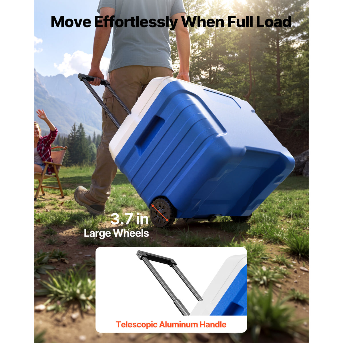 45QT Rolling Hard Cooler with Wheels