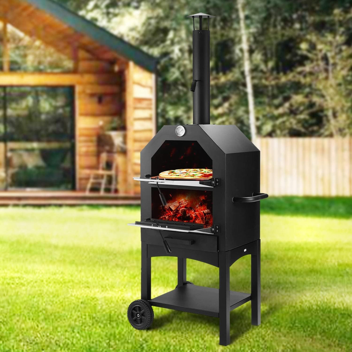 Portable Wood Fired Pizza Oven with Wheels & Accessories